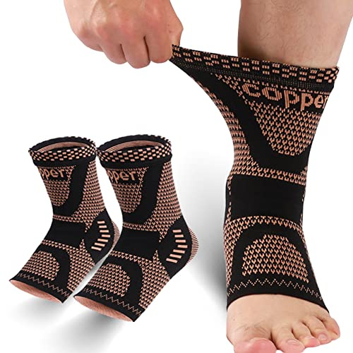 LISEPWU Copper Ankle Brace, Copper Infused Ankle Support Compression Sleeve for Men & Women, for Foot Pain Relief, Sprained Recovery, Achilles Tendonitis, Daytime or Night Use(L)