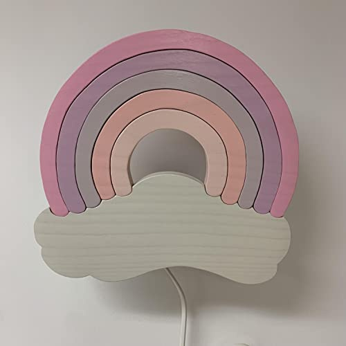 Clevere Kids Kinder-Wandlampe Alle meine Tiere | Handarbeit aus der EU | hochwertige Leselampe, Nachtlicht aus Holz | E14 (Regenbogen rosa)