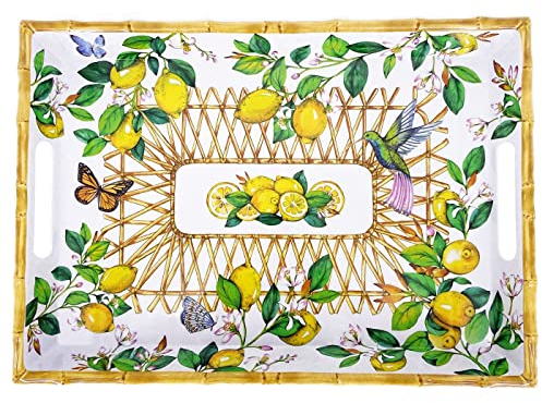 Les Jardins de la Comtesse - Grande vassoio rettangolare con manici in melamina - Capri - 50 cm - Limoni gialli - Stoviglie quasi infrangibili MelARTmine