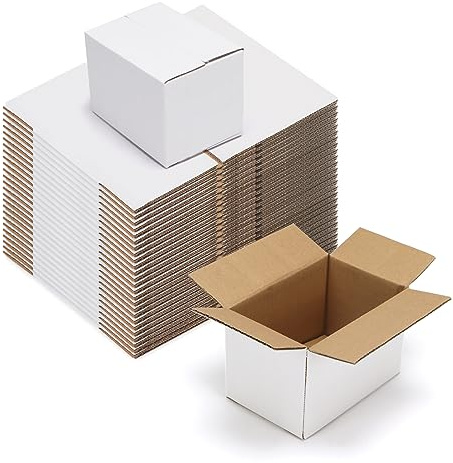 PETAFLOP 6 x 4 x 4 fraktlådor 50-pack, vita kartonglådor kraftkorrugerade brevlådor för småföretag