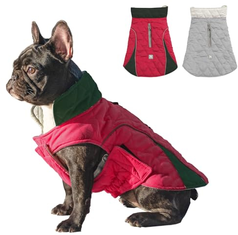 Huntboo Hundemantel, Hundemantel für Kleine Hunde, Hundemantel Winter, Hundemantel Wasserdicht, Winddicht und mit Reflektierenden Streifen, Bleiben Sie Warm und Sichtbar (Rot,S)