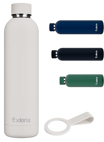 Exllena Trinkflasche Edelstahl 1l – Hochwertige Thermosflasche Mit Silikongriff für Sport, Büro und Reisen - 24 Stunden Kühlfunktion - 12 Stunden Warmhaltefunktion - Auslaufsicher (Weiß)