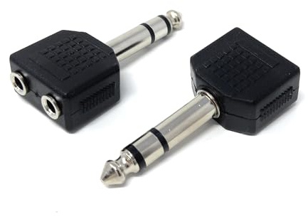 DRUT 2 pièces. Adaptateur de câble Prise Jack stéréo 6.35mm vers Double Prise Femelle 3.5mm, séparateur en Y (Noir)