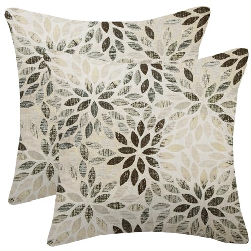 AELUTYSH Schwarz-graue Kissenbezüge, 45,7 x 45,7 cm, 2 Stück, Sommerrost, geometrische Blume, Outdoor, dekorative Wurfkissen, Bauernhaus, Dahlie, Kissenbezug, Leinen, quadratisch, für Zuhause, Sofa,