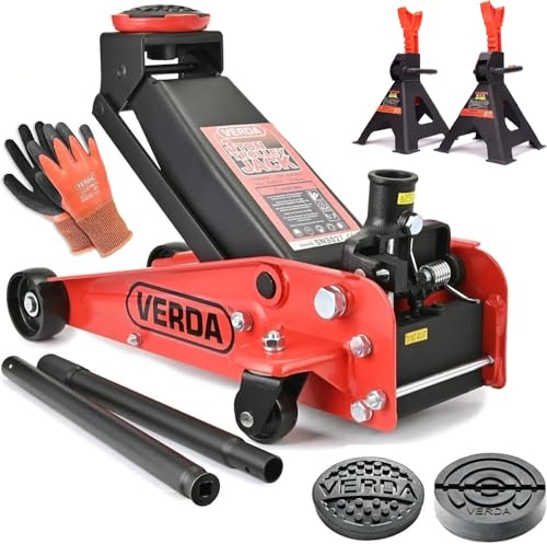 Hydraulischer Wagenheber 3T, Hubhöhe 130-490mm, 2X Gummi, Handschuhe Rangierwagenheber Heber Geländewagen, SUV, Jeep Wohnmobil Auto Heber Profi, PKW