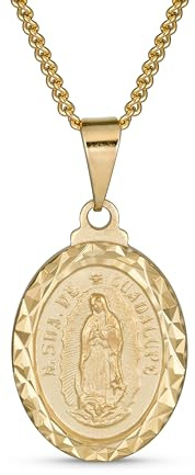 Bling Jewelry Medaglione Religioso Cristiano Ovale Con Immagine Della Vergine Di Guadalupe Collana Con Pendente Per Donne E Adolescenti Placcata In Oro Giallo Bordo Tagliato A Diamante In Ottone