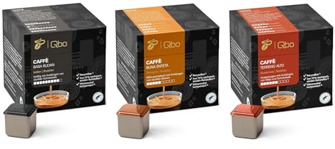 Tchibo Qbo Caffè Premium Kaffeekapseln, 81 Stück, 3x27 Kapseln in Würfelform, verschiedene Sorten, ausdrucksstarke Röstnote, aromaversiegelt, klimaneutral kompensiert, Kaffeegenuss zum Vorteilspreis