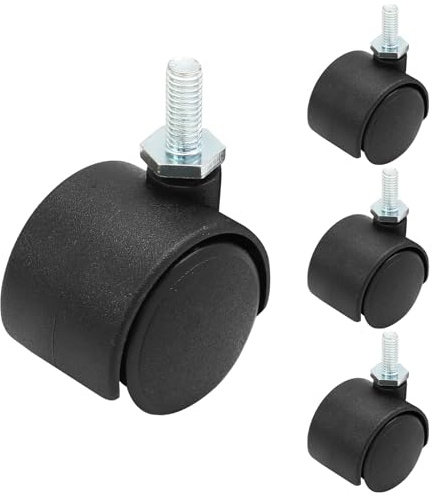 suiwotin 4pcs 1 Inch Swivel Caster Wheels, M6 Threaded Stem Caster Wheels, Heavy Duty Casters, Black Nylon Wheel Replacement for Furniture, Table, Cabinet, Shelf