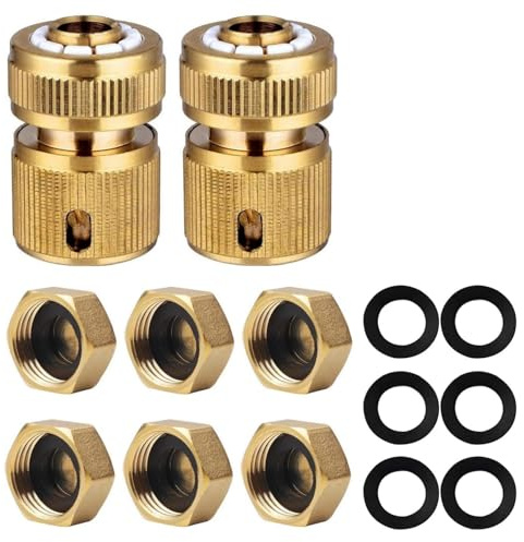 JRJRN 6pcs Brass Blanking Cap 1/2 Inch, 2pcs 1/2 Inch Brass Hose Connector with 6 Hose Washers, Garden Hose Female End Caps for Outdoor Watering, Irrigation