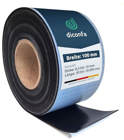 diconfa Gummistreifen einseitig SELBSTKLEBEND 100mm 10cm breit WÄHLBAR - Dicke: 1 bis 10 mm LÄNGE: 0,05 bis 10m - Auswahl 8600mm (860 cm) lang, 2mm dick Gummimatte Meterware Starke Haftung