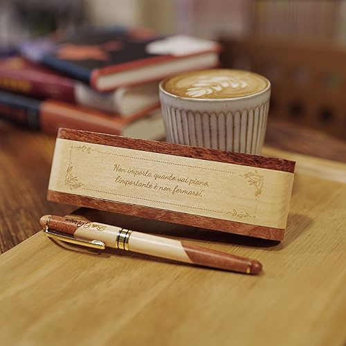 Generisch Kugelschreiber mit Gravur in Personalisierter Geschenkbox, Schreibset mit Gravur, Holzkugelschreiber personalisiert als Geschenke (Leaf)