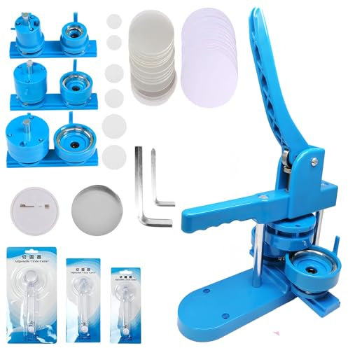 Buttonmaschine, 25mm/32mm/58mm Button Maker Maschine zur Herstellung von Abzeichen Anstecknadelpresse mit 300 Stück Knopfteilen für künstlerisches DIY-Handzeichnen (blau)