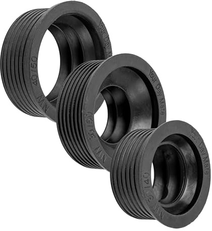 Siphon Gummimanschetten, 3 Stück, NW30/40, NW30/50, NW40/50, für DN40 - DN50 Abflussrohr Innen Ø 40-50 mm und 1 ¼ - 1 ½ Siphon Rohr außen Ø 28-40 mm, Ø 55 mm Anschlag, 25 mm langer Gumminippel