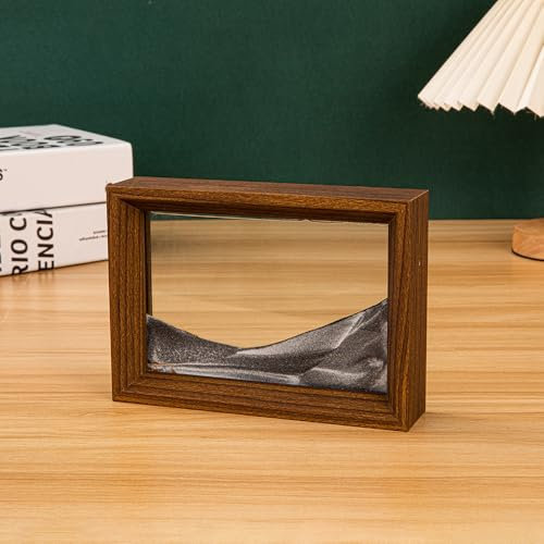 AzureLeap Pittura di Sabbia che Scorre Quadro 3D Sabbia Dinamica Paesaggio Marino, Decorazioni per Casa e Ufficio Giocattolo da Scrivania per Adulti Cornice in Legno [Nero-6]