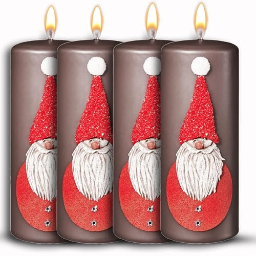 WikaKerzen bezaubernde Weihnachtskerze für Adventskranz - 4 Set 15x6cm - Santer Claus - Glitzer Stumpenkerze aus hochwertigem Paraffinwachs mit Baumwolldocht - Adventskerze RAL zertifiziert (15x6)
