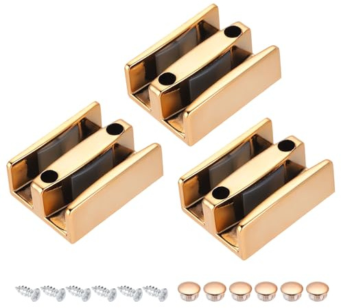 sourcing map Guide de bas de porte de douche coulissante pour porte de douche en verre sans cadre de 1,27 cm, 1 lot de 47 mm de large, guide coulissant avec vis et couvercle à trou, or rose