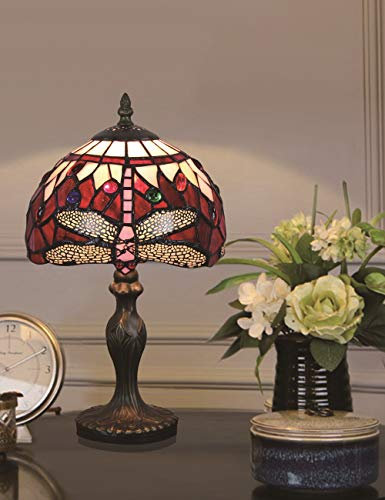 Faucet 8-inch European Vintage Stained Glass Dragonfly and Pearl Warm Coloured Series Table lamp Desk lamp Bedside Light water-tap
