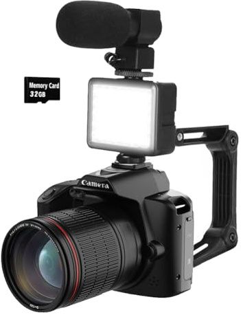 Qussedser Fotocamera per Fotografia Digitale 4K con WiFi e Registrazione Video, Webcam, Zoom, Ideale per Blog, Colore Nero, con Scheda di Memoria da 32G