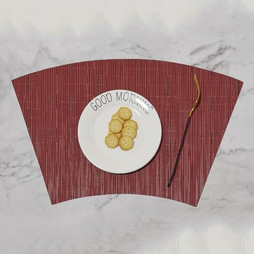Homxi Set de Table 8PCS,29 x 43 CM,Placemats Antidérapants Set de Table Lavable Vinyle Couleur Unie avec Ventilateur Table Placemats Vin Rouge