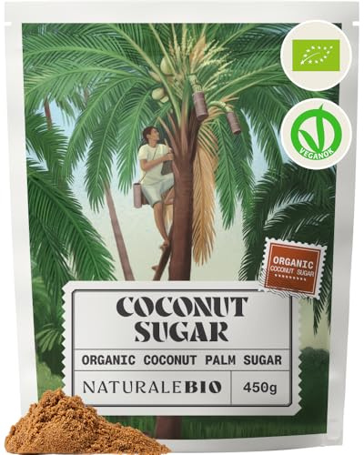 NaturaleBio Coconut Sugar Organic 450g. Natural, Chemical-Free, Unrefined Sweetener. Low Glycemic Index. Nutritious Brown Sugar Alternative From The Coconut Palm. Source of Inulin, Aids Digestion