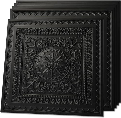Art3d Deckenfliesen PVC 61 x 61 cm Kunststoffplatte Schwarz 12 Stück