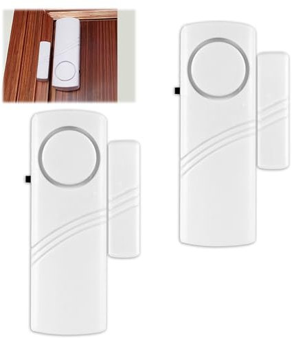 2 Pack Magnetic Door Window Alarm, 90dB Wireless Security Alarm Sensor Battery Operated Burglar Sensor Warnning Detector for Home Office School Garage Shed Shop Hotel Entry Vibration Alert System