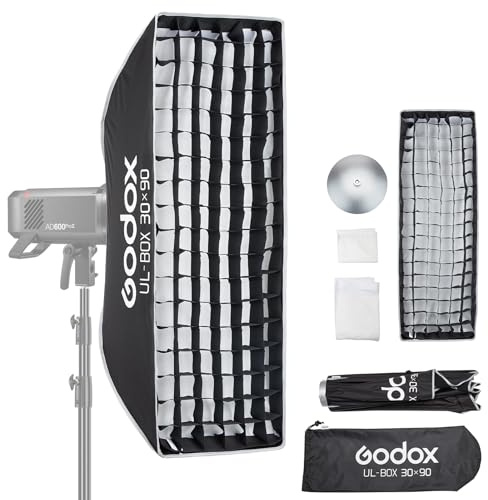 Godox Umbrella Softbox 30cm*90cm/ 11.8in*35.4in with Grid Diffuser Fast-Setup Bowens Mount Softbox Compact Photography Lighting Softbox for Photography Shooting Continuous Light Monolight Strobe Flash