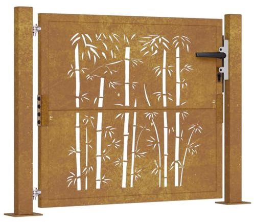Gartentor 105x80 cm Cortenstahl Bambus-Design | Gartenzaun mit Rostoptik & Langlebigkeit | Ideal für Eingangsbereich & Sichtschutz | Witterungsbeständig & Pflegeleicht