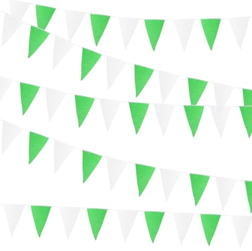 MEJOSER 10M x 2 Stück Wimpelkette Grün Weiß Outdoor 40 Wimpel 20Meter Schützenfest Deko Girlande Wetterfest aus Polyester Hochzeit Petersilienhochzeit Geburtstag Einschulung Garten Deko