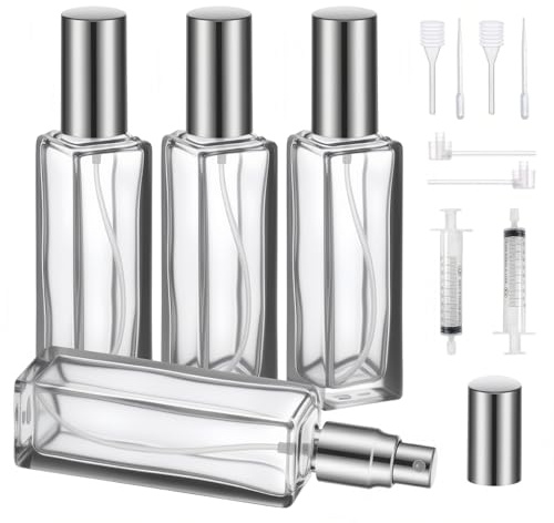 QMLING Travel Perfume Atomiser Refillable: 4 PCS 20ml Glass Perfume Spray Bottles with Tools, Portable Empty Perfume Bottles for Women and Men
