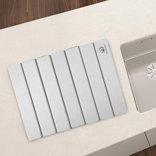 Saltaden Stone Dish Drying Mat – Large Silicone Sink Drying Pad with Diatomite Stone Look, Non-Slip, Quick-Dry Design (Light Grey, One Size)