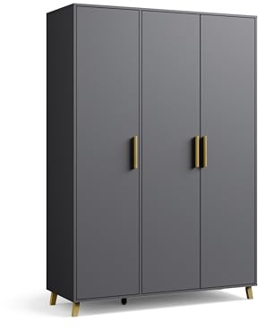 Rauch Möbel Shinjo, Kleiderschrank, Farbe Grau metallic, Breite 140 cm | Schrank, Kinderkleiderschrank, 3-türig, mit Griffen und Füßen aus Massivholz, Zubehör Basic, für Schlafzimmer, Babyzimmer