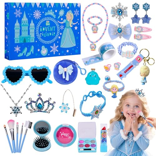 Calendrier de l'avent Fille, Cadeau de Noël avec 24 Jours de Surprises, calendrier de l'avent Comprenant des Jouets et des Accessoires cosmétique pour les Cheveux
