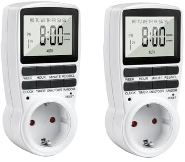 2 Stück Zeitschaltuhr Steckdose, 24Std-Wochen Zeitschaltuhr Digital, LCD Stecker Timer Steckdose Schaltuhr mit 16 Timer-Programme, Countdown Zeitschalter Wochenzeitschaltuhr mit Einbruchschutz