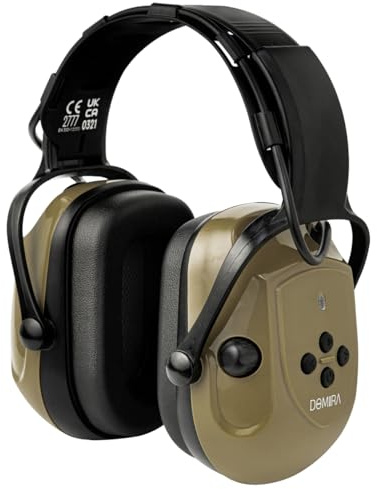 DOMIRA Bluetooth Electronic Unisex Ear Defenders SNR 30dB Noise Reduction – Hearing Protection Earmuffs with AUX, Mic & Stereo Sound for Shooting, Work & DIY – Brown/Black