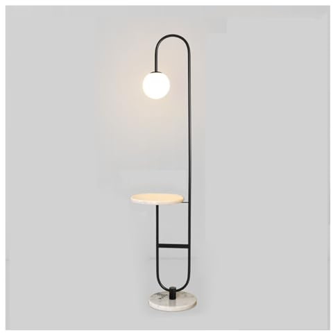 Shihan-2015 Élégant Lampadaire à arc LED à base de marbre véritable avec table de chevet en marbre et port de chargement USB intégré for salon, canapé, chambre à coucher Chambre(Noir)