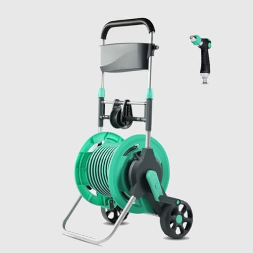 Carrello avvolgitubo retrattile con ruote, carrello portatile per irrigazione da giardino, ugello regolabile e raccordi, guida integrata per il lavaggio di prato e auto (pistola ad acqua da 3,25 m)