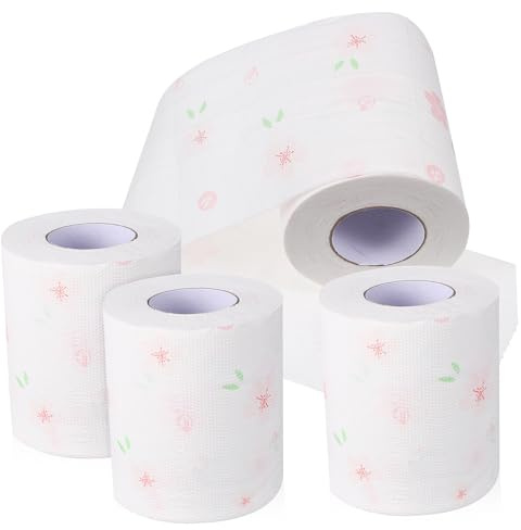 PACKOVE 4rotoli Carta Igienica Stampata Motivo Floreale Tovaglioli Decorativi Per Uso Domestico e Viaggio Morbida e Sicura Per Sistemi Settici