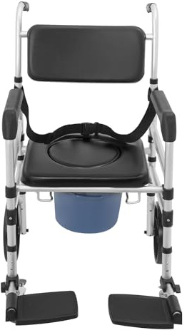 JJsdwin Duschstuhl, Verstellbaren Armlehnen Toilettenstuhl mit Armlehnen und Fußlehnen, Klappbarer Toilettenrollstuhl Für ältere Und Behinderte Menschen, O-förmiges Ausschnittskissen
