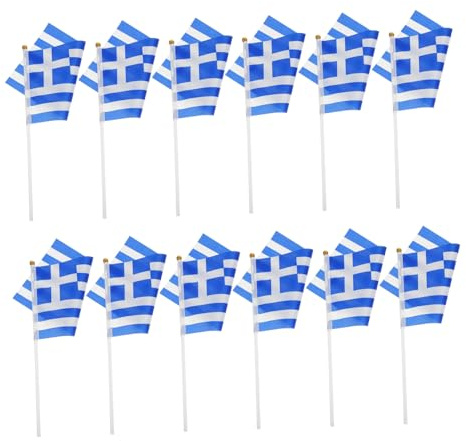 HANABASS 100 pièces Lot de Mini Drapeaux Grecs à Main Drapeaux Portables pour Événements Sportifs et Fêtes Nationales Légers et Pratiques pour Encourager la Grèce