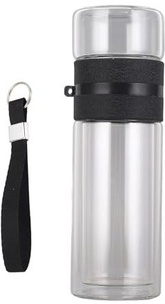 DANAIXZ Double Wall Glass Tea Infuser Water Bottle Premium Borosilicate Crystal Glass Stainless Steel Leakproof Handle Design for Home Office Travel Tea Coffee Beverage 350ML