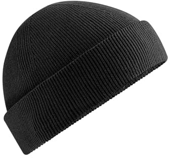 4SP® Organic Cotton Fisherman Beanie Hat, Classic Style, Lightweight, Unisex, Knit, Stretch Fit. (UK, Alpha, One Size, Black)