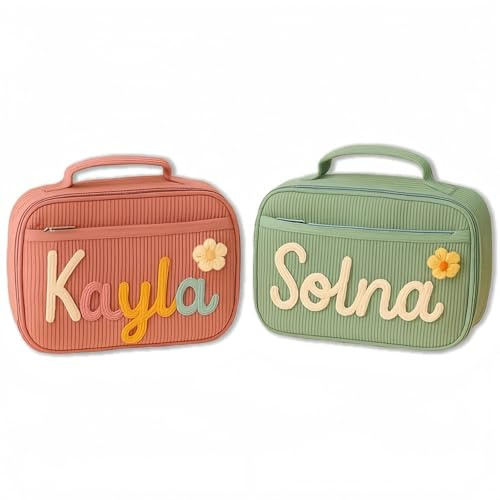 MEIEG Bolsa De Almuerzo Personalizada, Lonchera Tejida Con Cuerda De Algodón Con Nombre Para Niños, Bolsa Térmica Para La Escuela, El Trabajo, Picnics Y Viajes