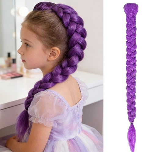 CATMEYE Langer Lila Geflochtener Pferdeschwanz 26 Zoll, Synthetische Clip-In Zopf-Haarverlängerung für Cosplay, Halloween & Kostümpartys, Natürliches Aussehen, Einfach zu Tragen (Lila)