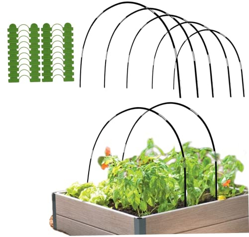 30 Pezzi Cerchi per Serra per Aiuole Rialzate Inserisci Cerchi da Giardino Set Grow Kit Tunnel da Giardino Staccabile in Fibra di Vetro Coltiva con Morsetti e Tubi di Collegamento Kit per Serra