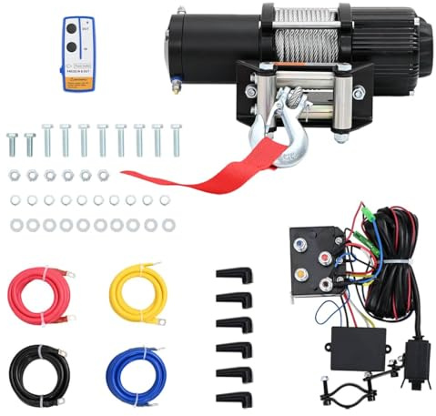 Ordellia Verricello elettrico 12V 4500lbs 2040kg con telecomando, 15m cavo in acciaio, freno integrato, per quad, ATV, rimorchio, barca, garage e uso fuoristrada