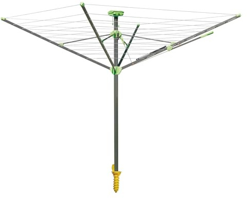 Juwel Novaplus Evolution Lift 30097 Séchoir rotatif pour machine à laver 5 à 6 charges, parapluie avec housse de protection et douille de sol, étendoir à linge s'ouvre automatiquement, hauteur réglable en continu 160-180 cm)