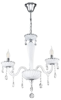 EGLO Pendelleuchte Carpento, 3 flammiger Kronleuchter Vintage, Shabby Chic | Hängelampe aus Stahl und Glas in Chrom, Weiß, Esstischlampe, Wohnzimmerlampe hängend mit E14 Fassung