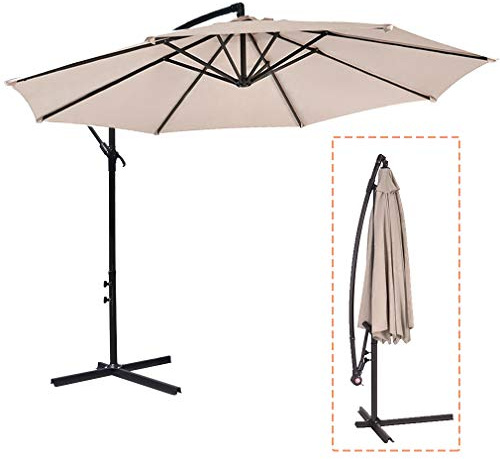 FDW 10' Patio Umbrella Offset Hanging Umbrella Outdoor Market Umbrella (Beige)