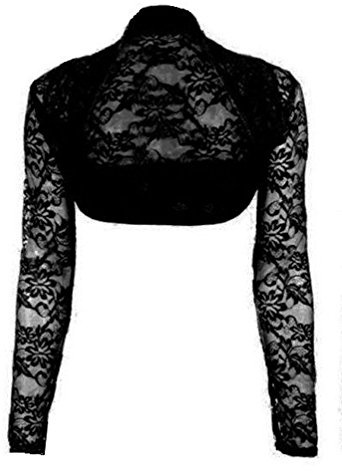 New Womens Plus Size Long Sleeve Lace Bolero Cropped Shrug Ladies Top 14-28 Black 14